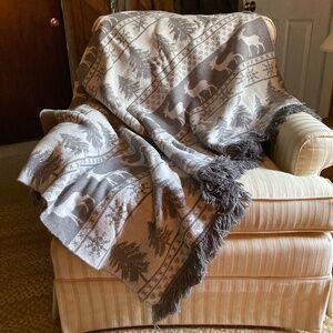 PAD Winter Scene Jacquard Throw Blanket Snowflake Deer Trees